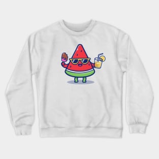 Cute Watermelon Holding Ice Cream And Orange Juice Crewneck Sweatshirt